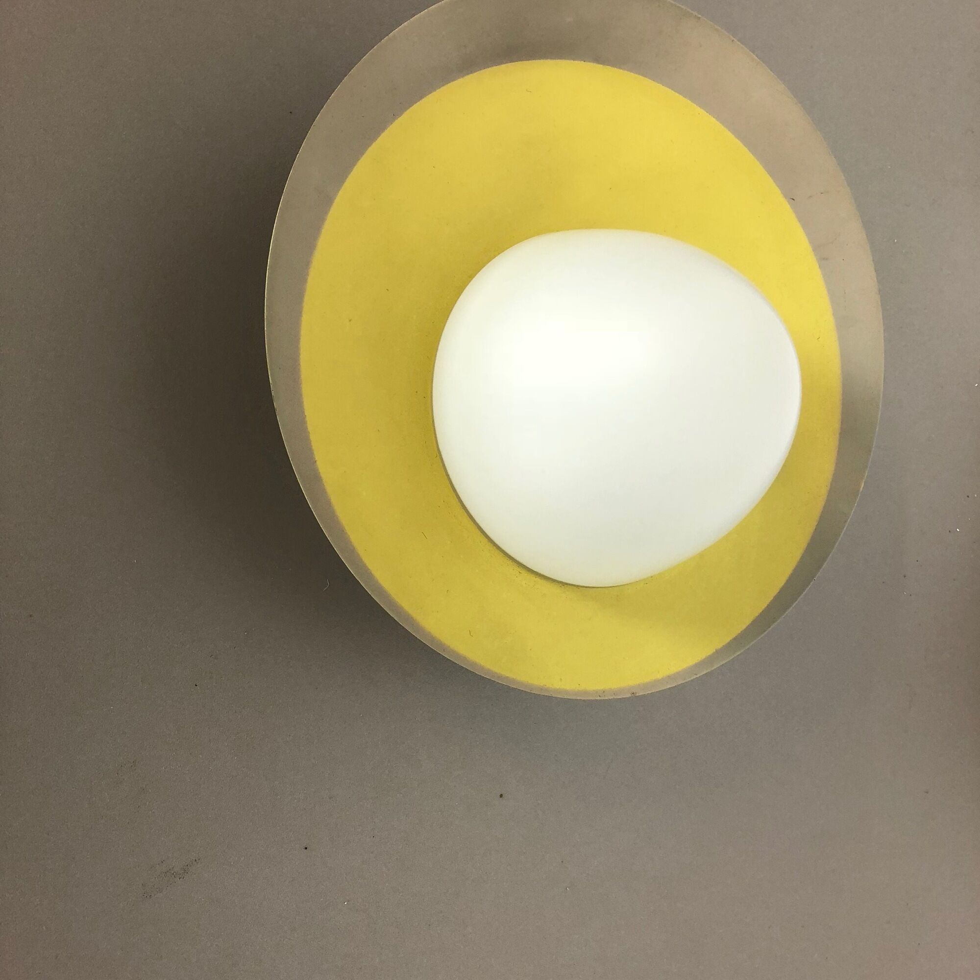 Round metal opaline glass wall light sconce, Italy, 1960s
