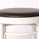 Vintage Thonet Stool – White Lacquered Wood & Brown Leather – 1990s–2000s