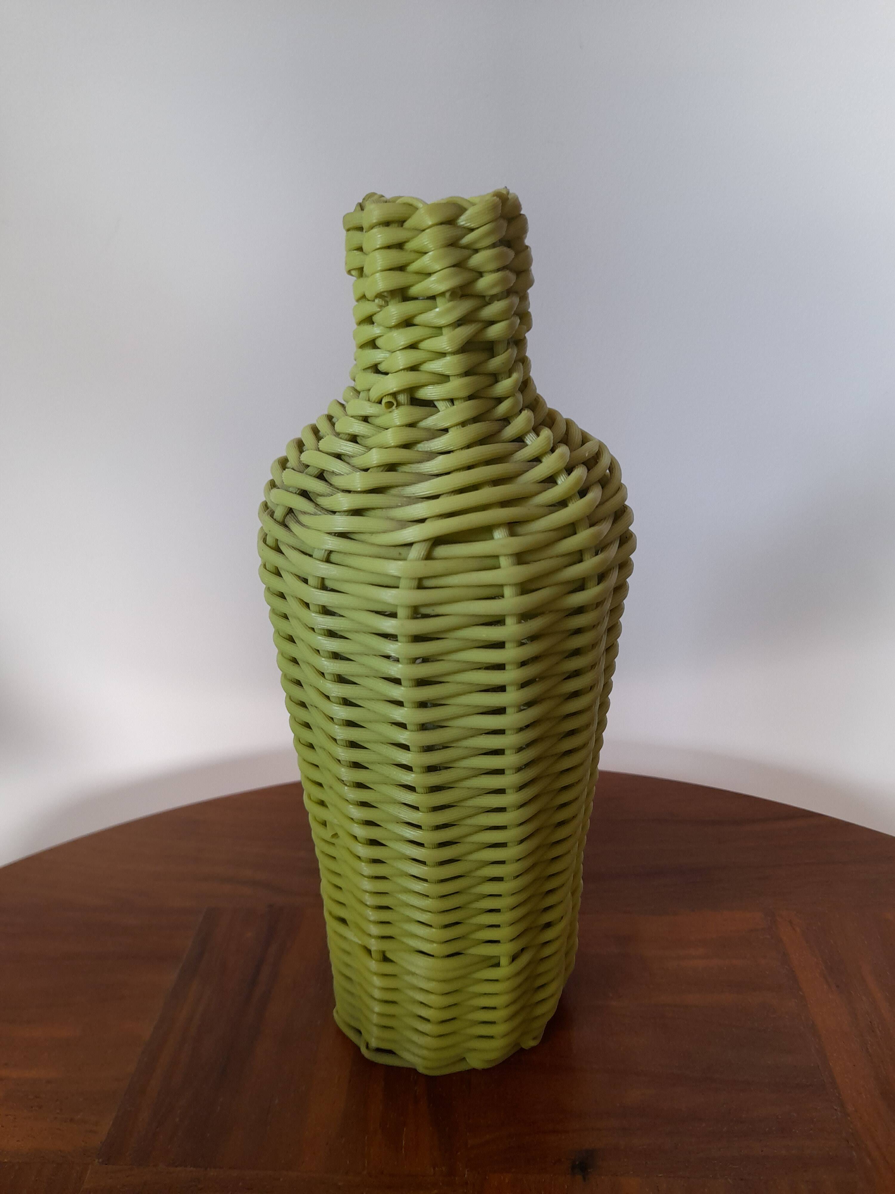 Vintage bottle vase made of scoubidou