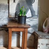 Stool in solid wood waxed oak rustic