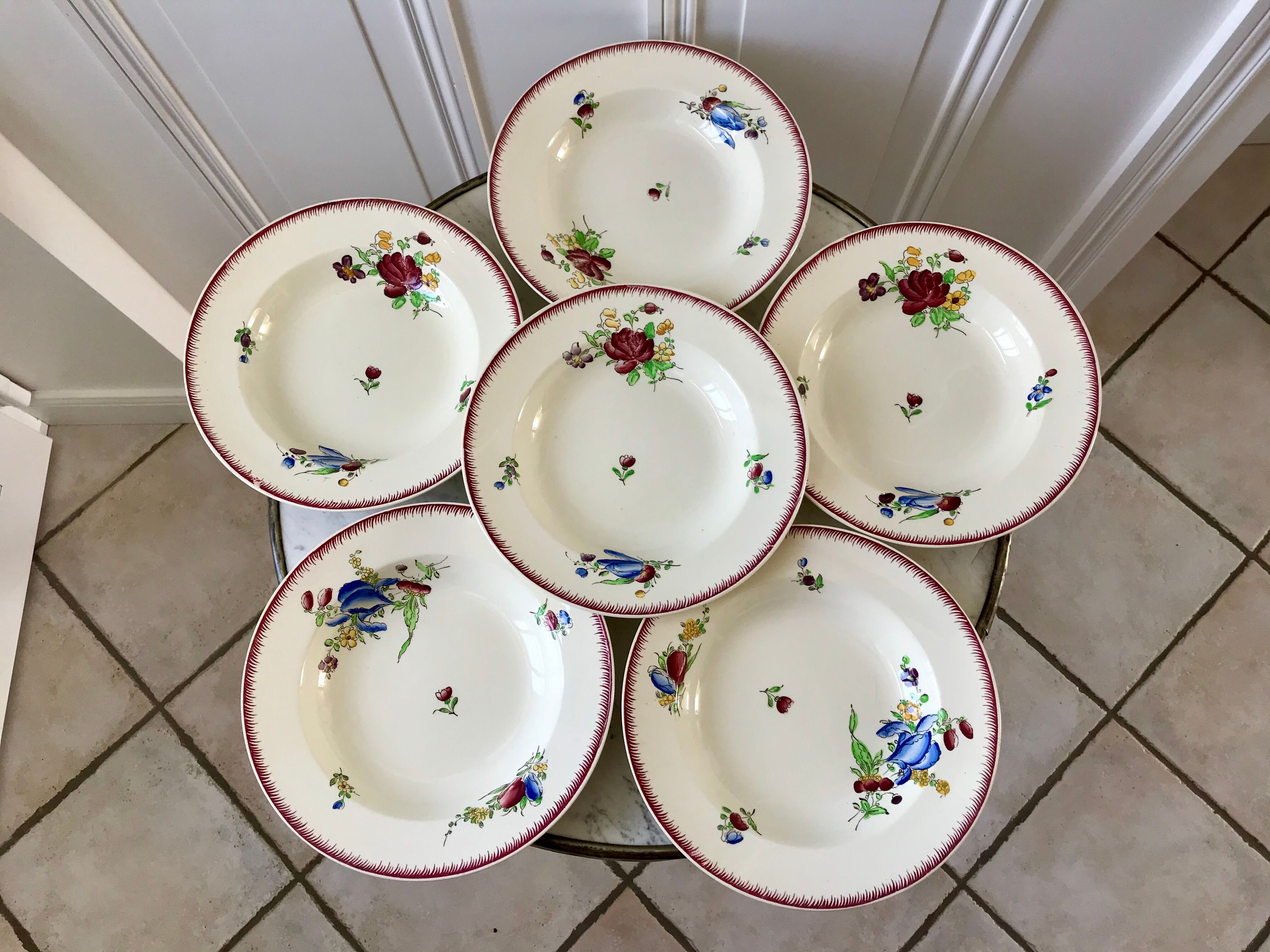 set of 6 Villeroy & Boch La Louvière soup plates, Belgian manufacture in Terre de Fer, early 20th century