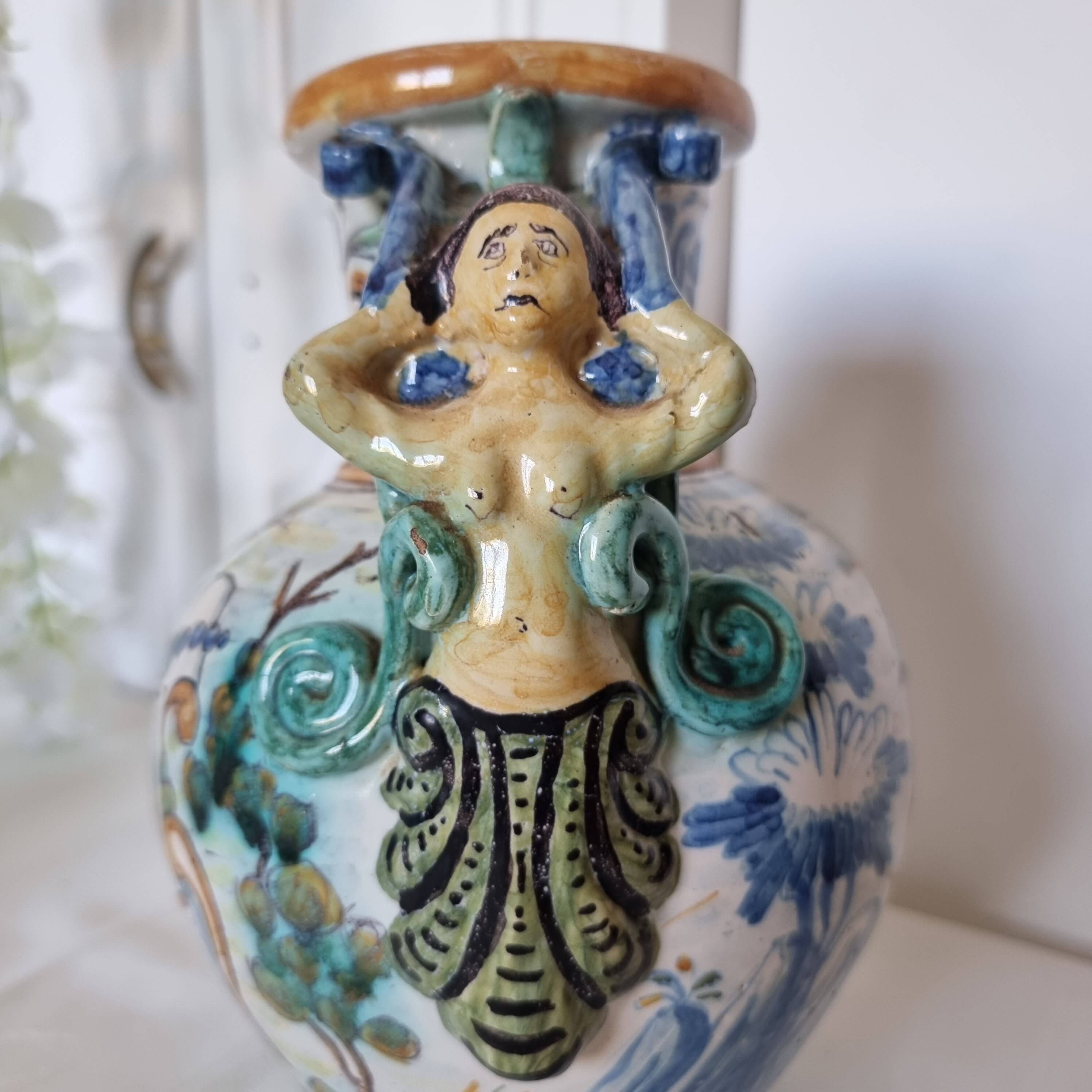Ancient Spanish pottery amphora, Talavera Niveiro pottery 19th century