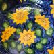 Portuguese ceramic dish decorated with sunflowers