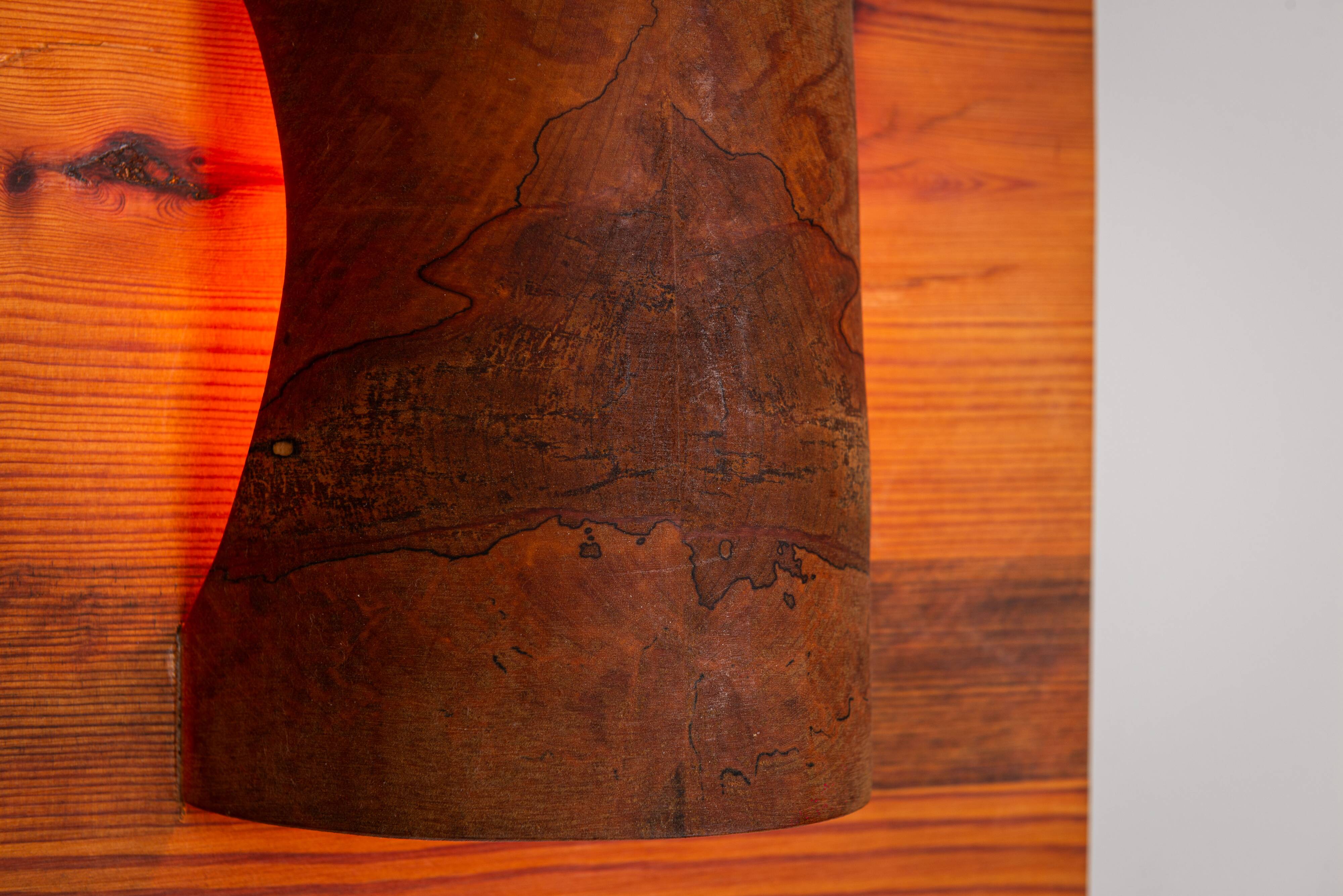 Rectangular pinewood wall lamp with bur wood veneer shades