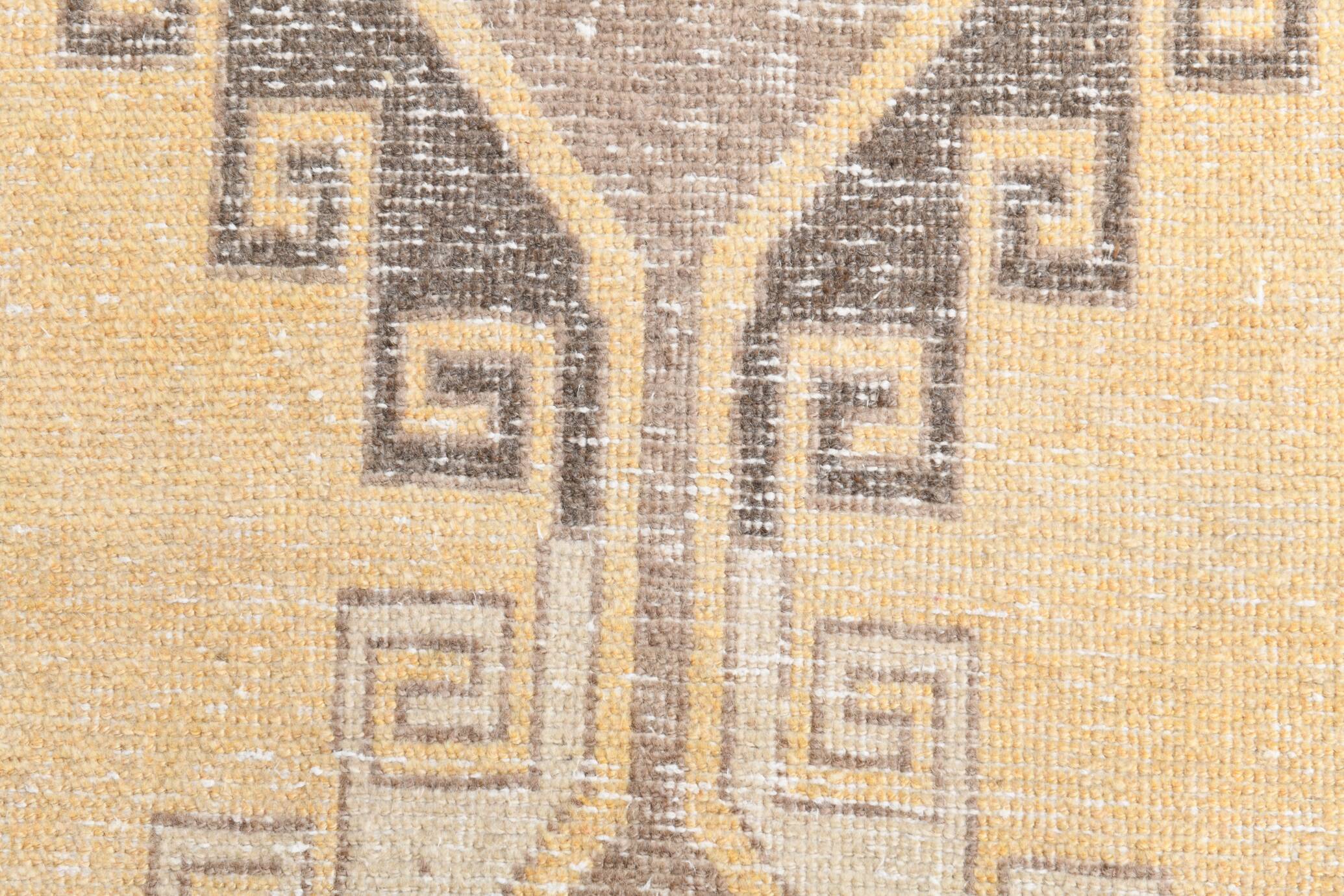 Cream Brown Oriental Turkish Runner Rug, 80x373Cm