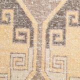 Cream Brown Oriental Turkish Runner Rug, 80x373Cm