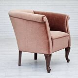 1960s, Danish lounge chair, salmon pink furniture velour, ash wood legs.