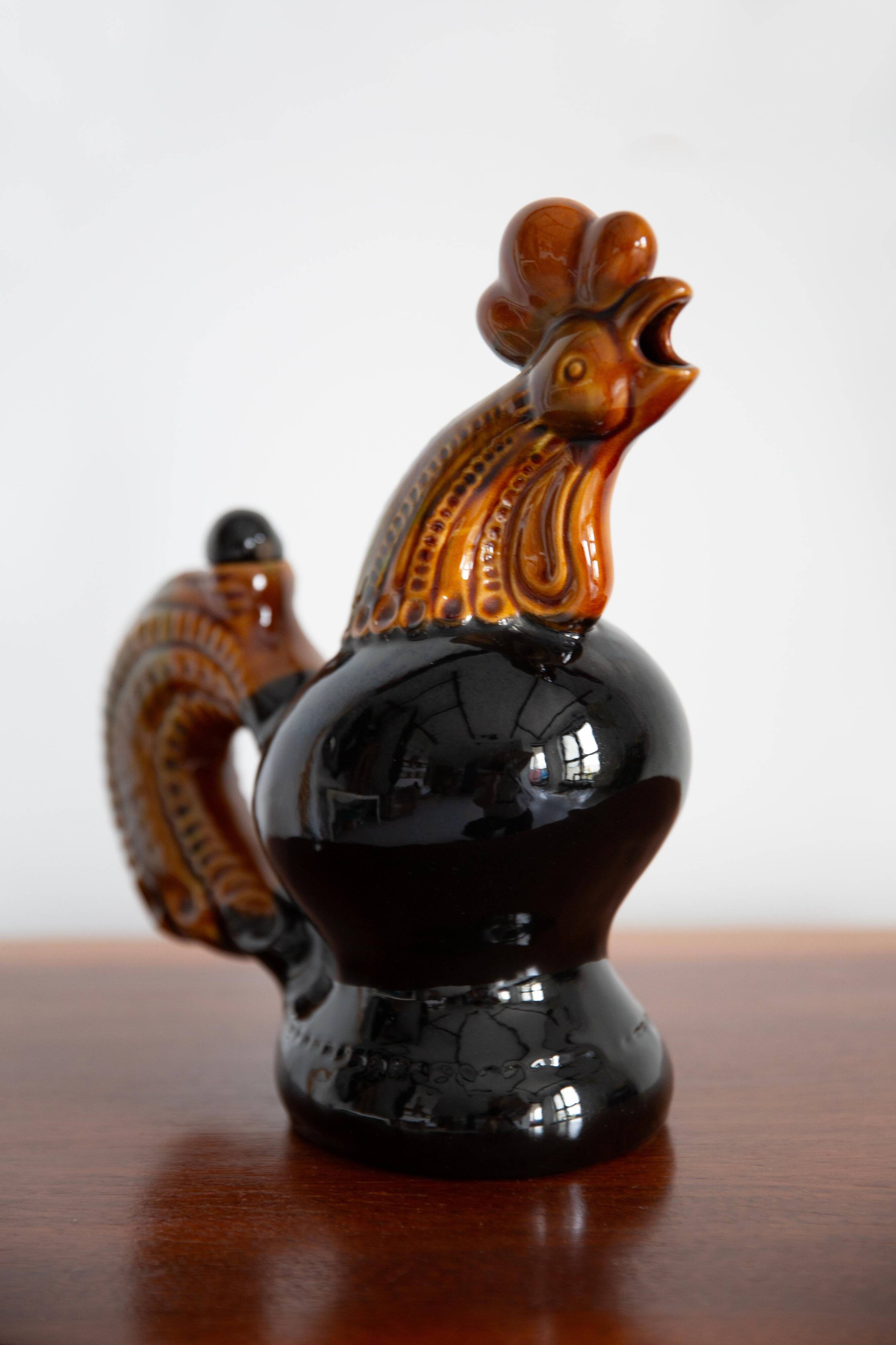 Brown Mid-Century Decanter Carafe Rooster