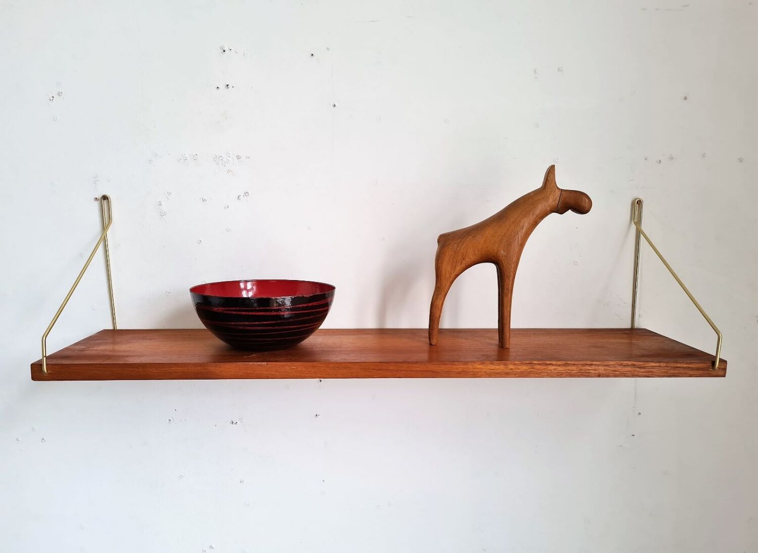 Teak and brass shelf, vintage scandinavian 1960s
