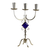 White Brass & Cobalt Blue Art Glass Candelabra by Gunnar Ander for Ystad-Metall — Sweden, 1960s