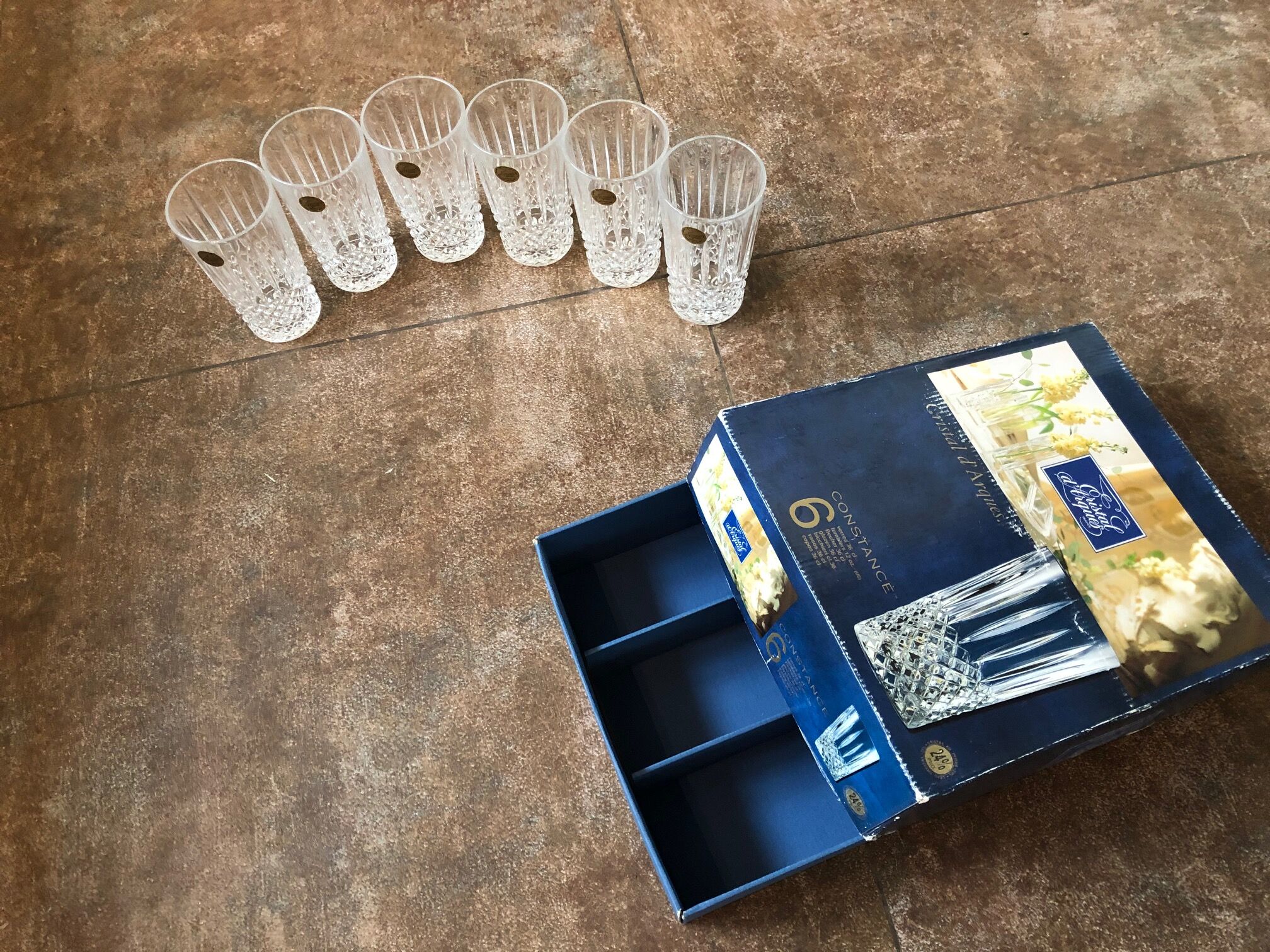 6 new orangeade glasses crystal d'arques model constance