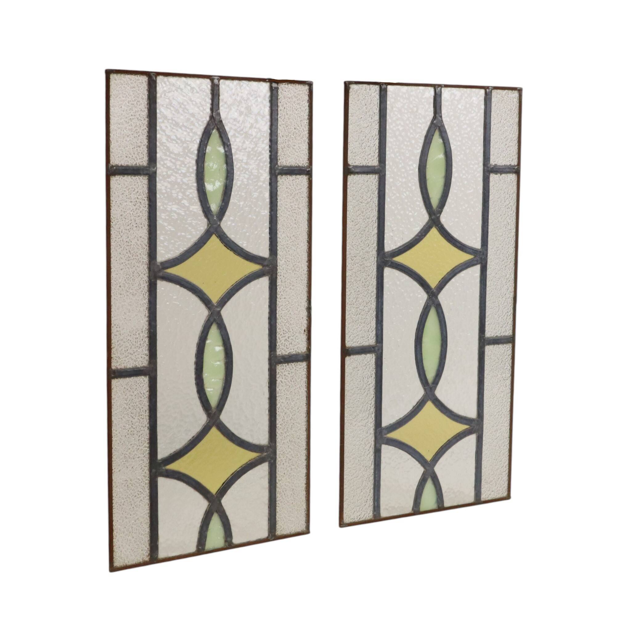 Art Deco Geometric Stained Glass Window 51x24cm