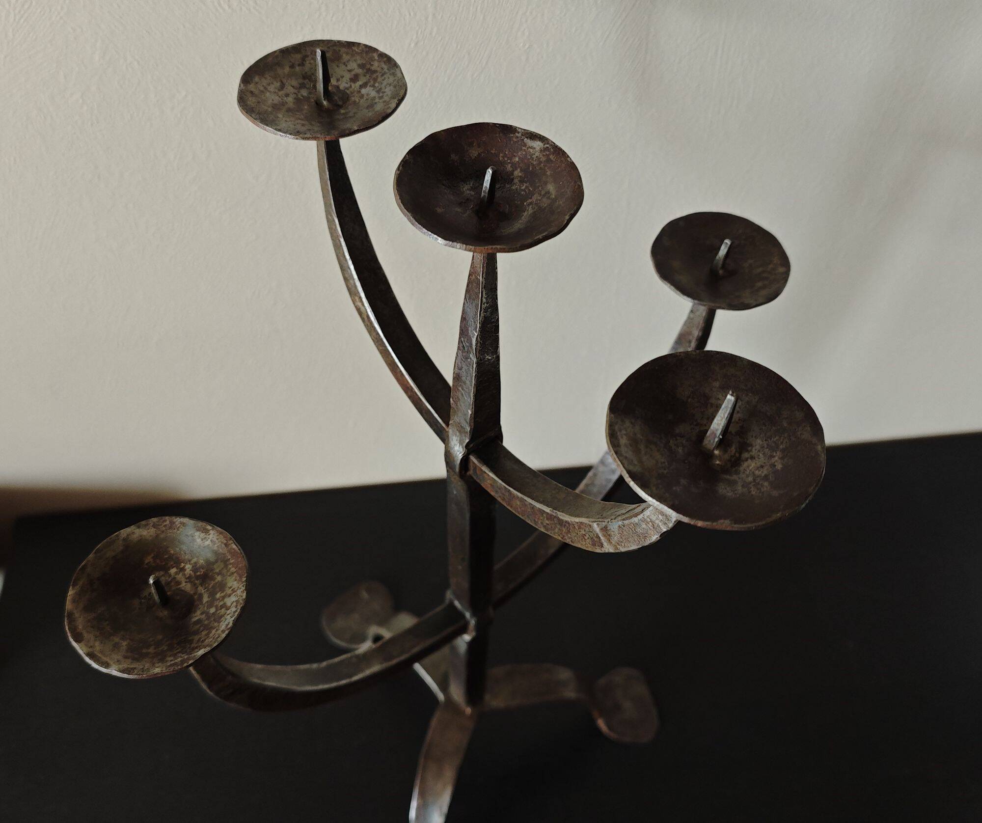 Large Brutalist Wrought Metal Candlestick - Early 20th Century