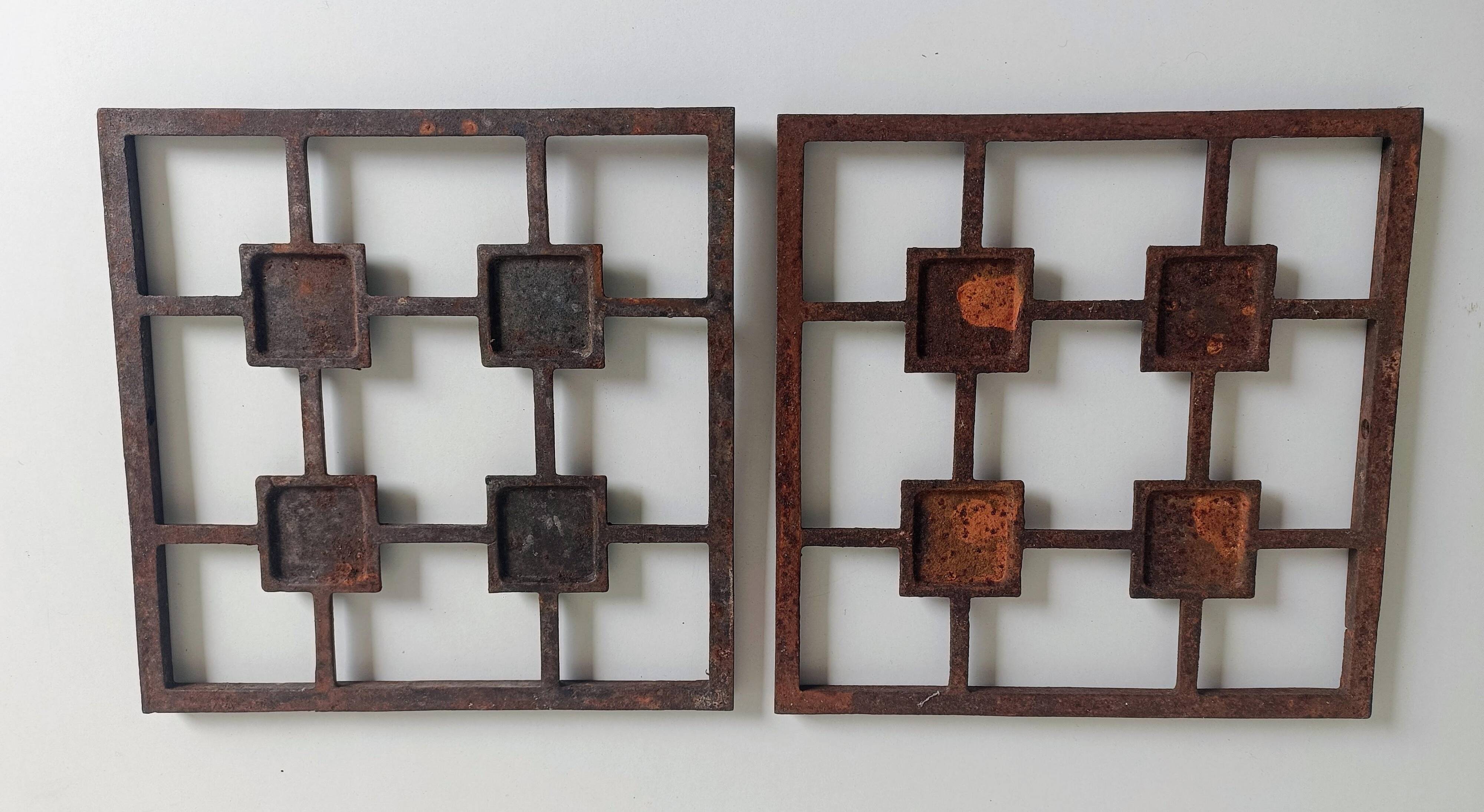 Pair of Antique French Wrought Iron Door Window Grilles – Sculptural Wall Decor