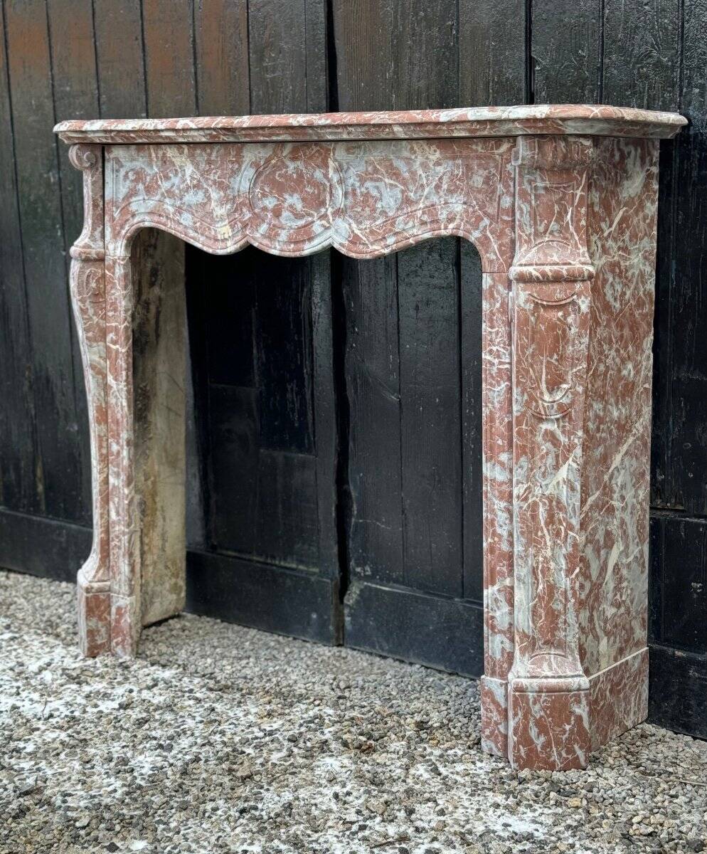 Louis XV Pompadour style fireplace in red Rance marble circa 1880