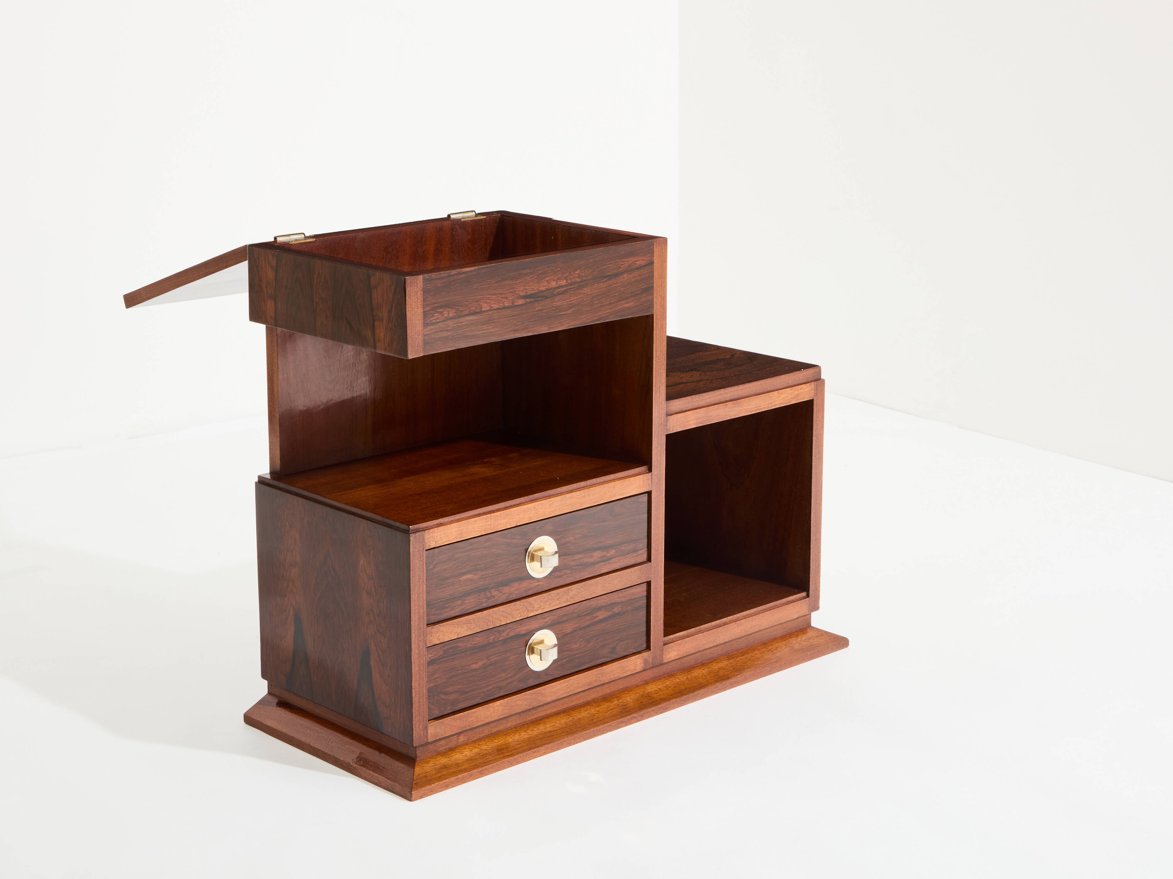 Art Deco Modernist Rosewood Brass Sewing Cabinet circa 1940