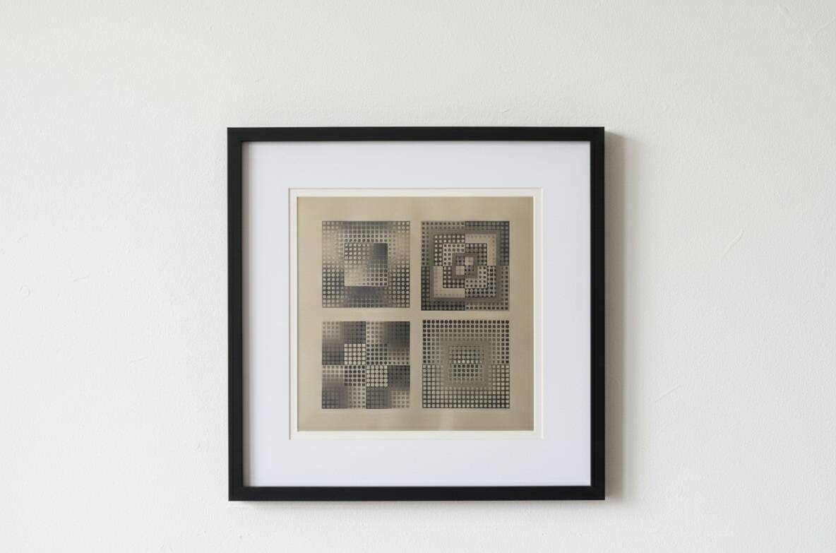 Tableau Vintage Art Optique - Victor Vasarely - Frame 40x40cm.