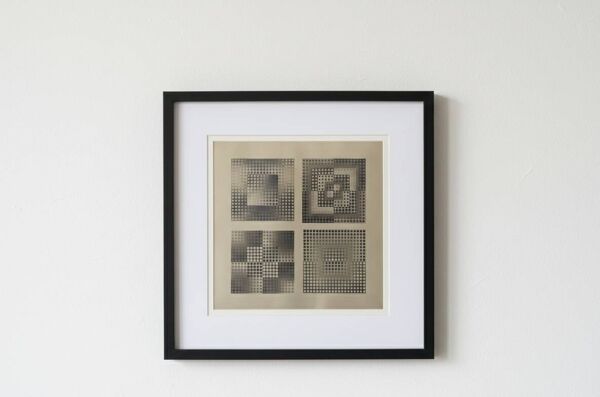 Tableau Vintage Art Optique - Victor Vasarely - Cadre 40x40cm.