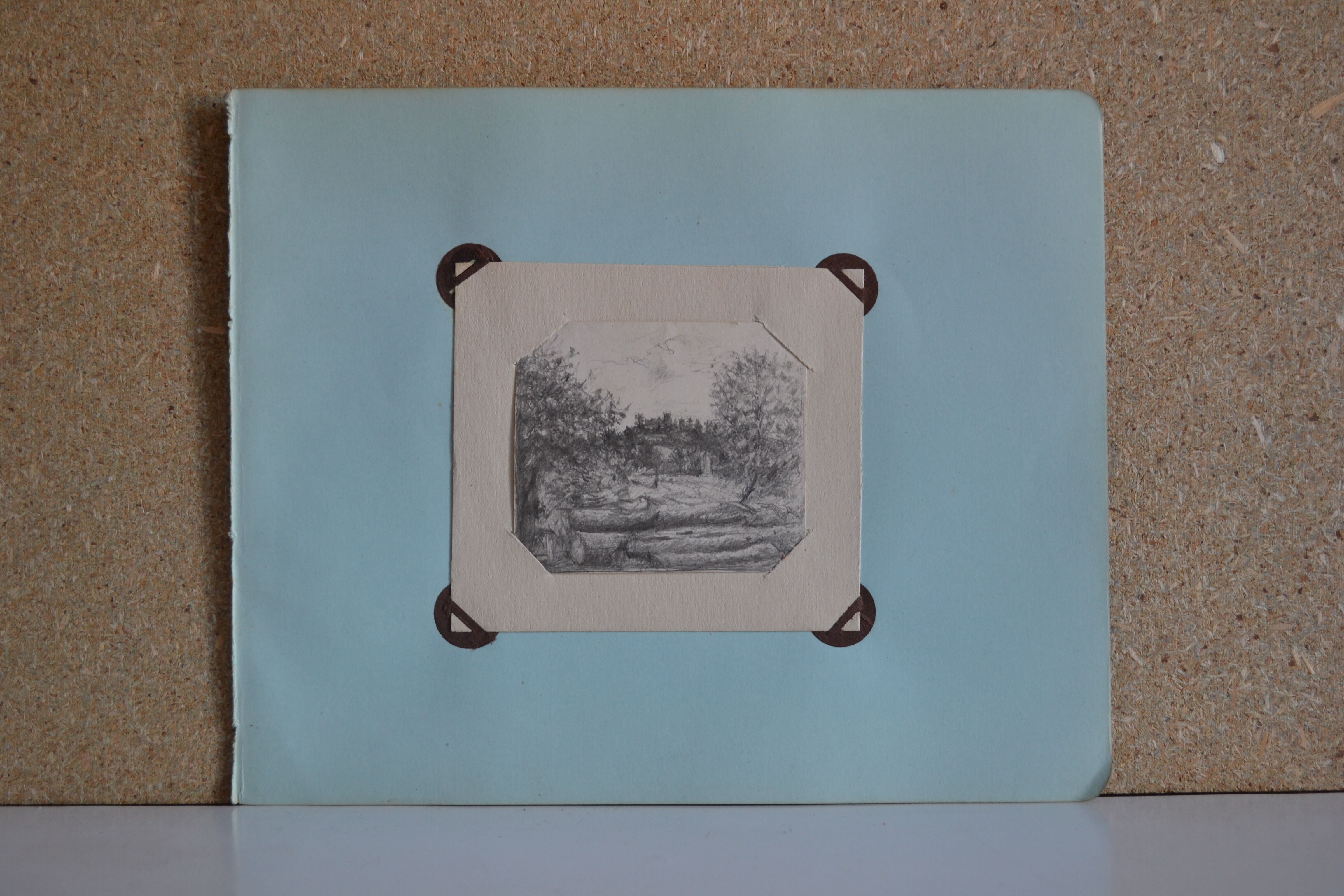 Miniature pencil drawing circa 1910 english countryside