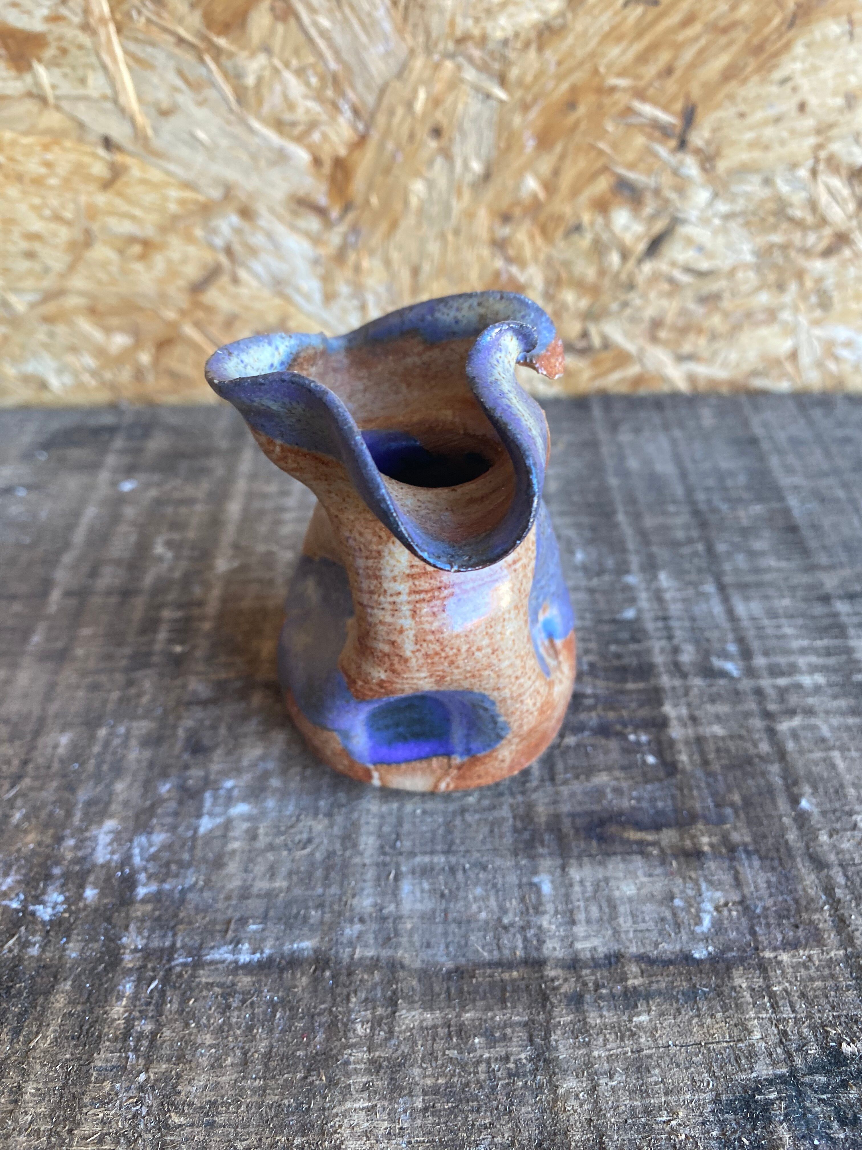 Vintage Polychrome Glazed Stoneware Soliflore Vase with Corolle Neck #D96