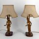 Pair of Sculptural Lamps in Gilt Bronze, Thai Dancers, 20th Century