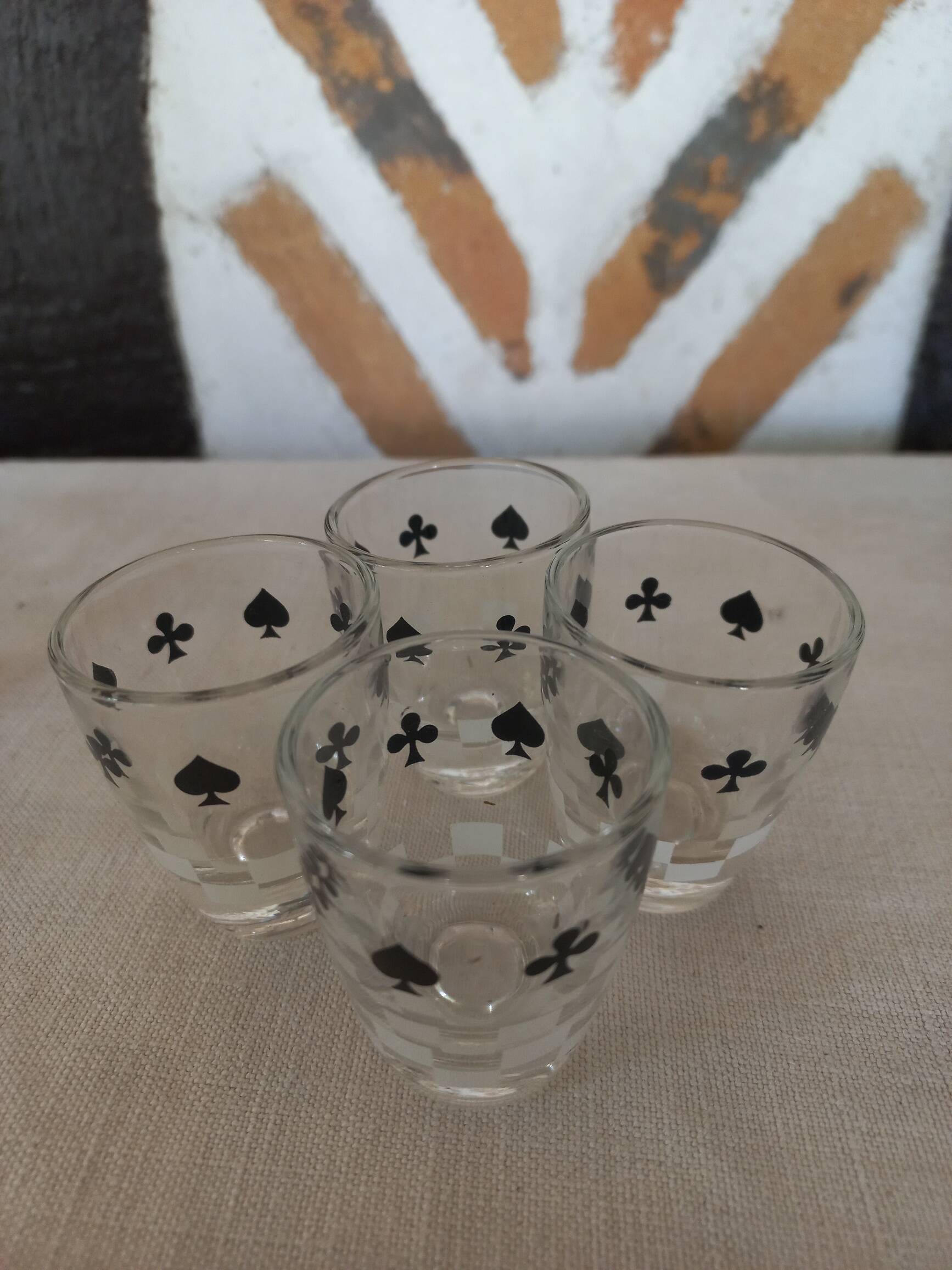Liquor service 8 shot glasses "card game" vintage