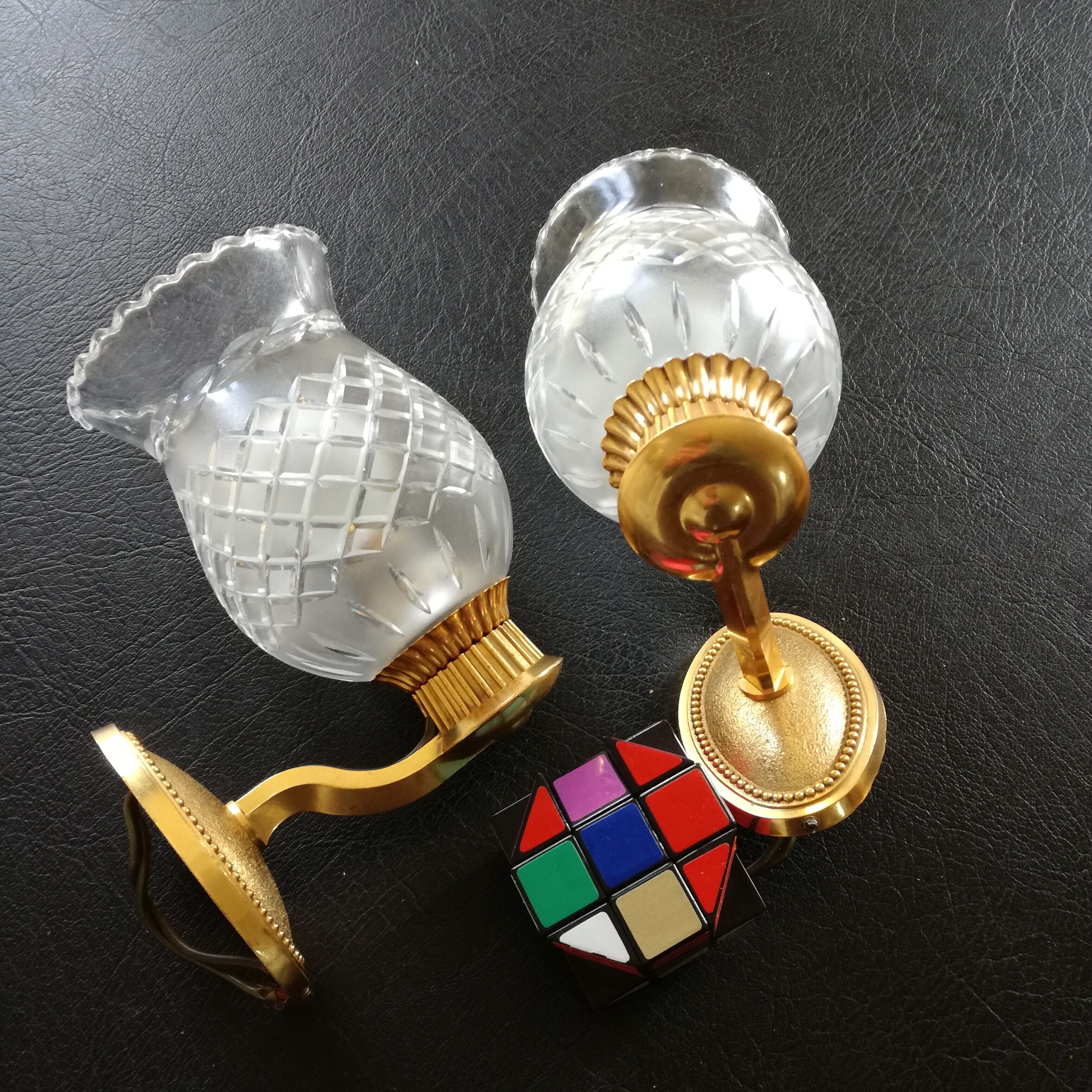 Brass and glass CT sconces, set of 2