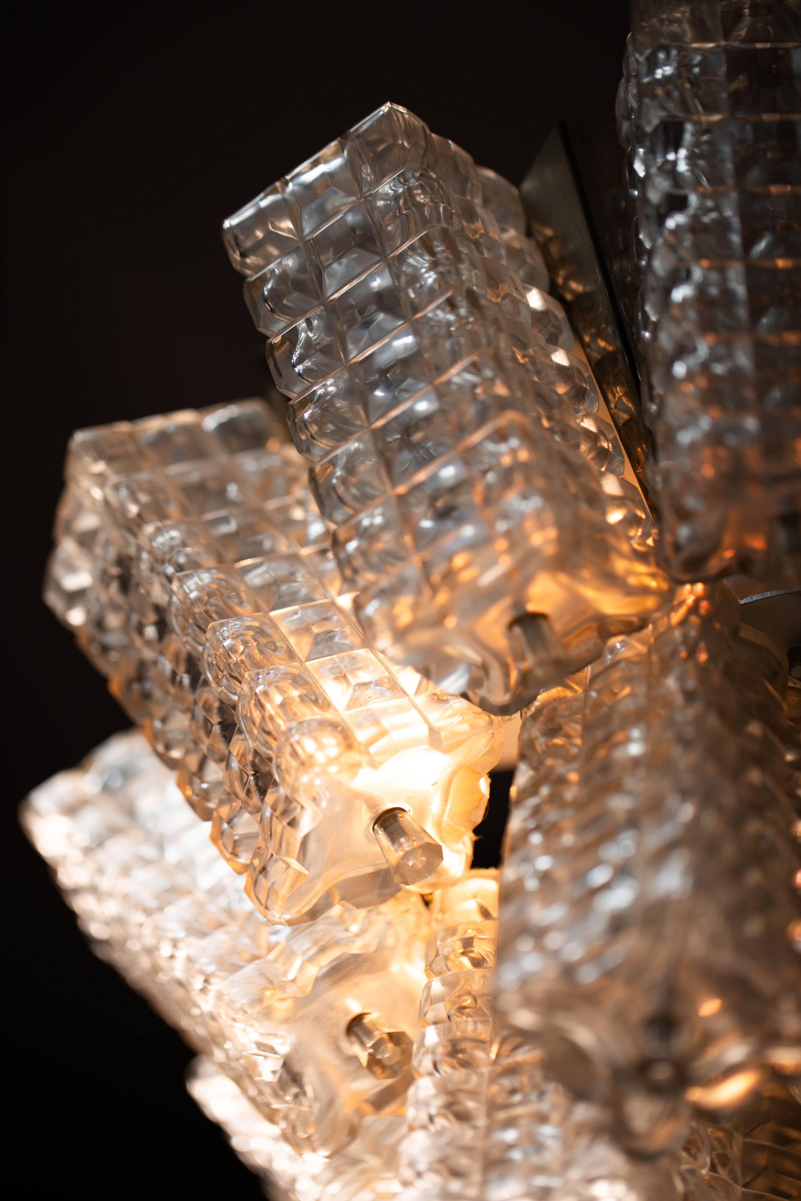 Vintage Austrolux Glass Chandelier: 1960s Mid-Century Modern Pendant Light