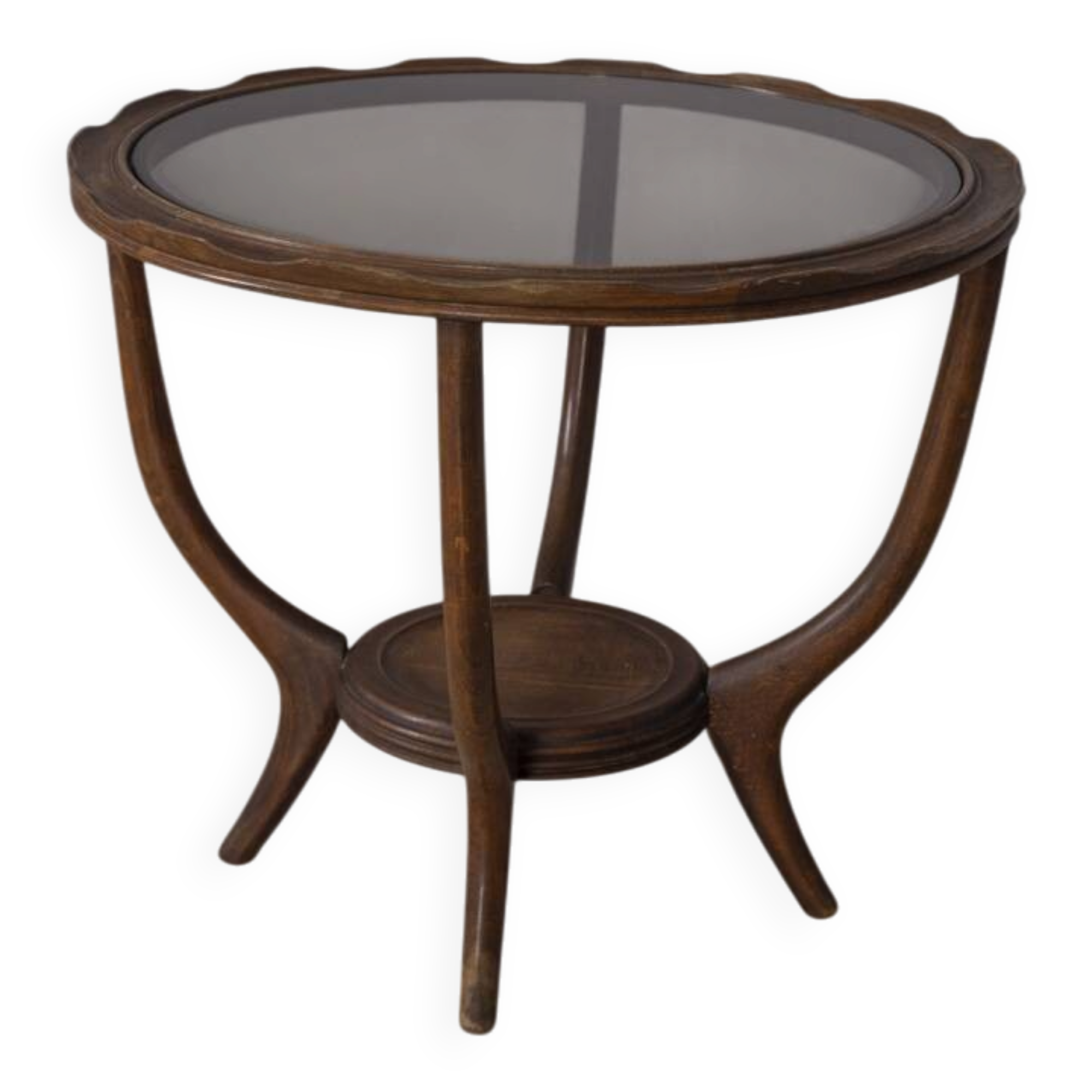 Vintage 1950s wood and glass coffee table, italian design