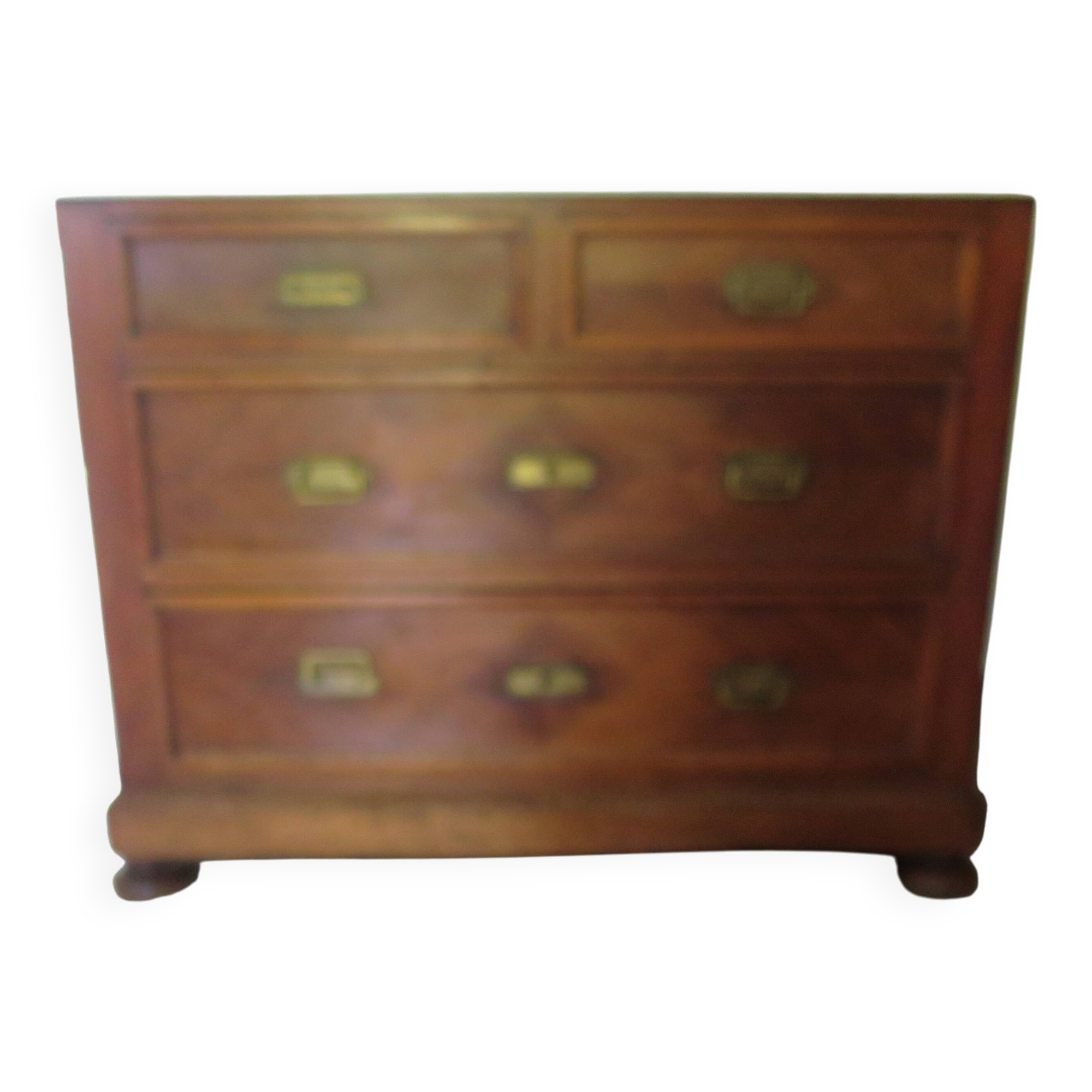 Louis Philippe style chest of drawers with 4 drawers in solid walnut and marble, 1900-1950.