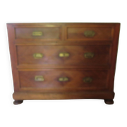 Louis Philippe style chest of drawers with 4 drawers in solid walnut and marble, 1900-1950.