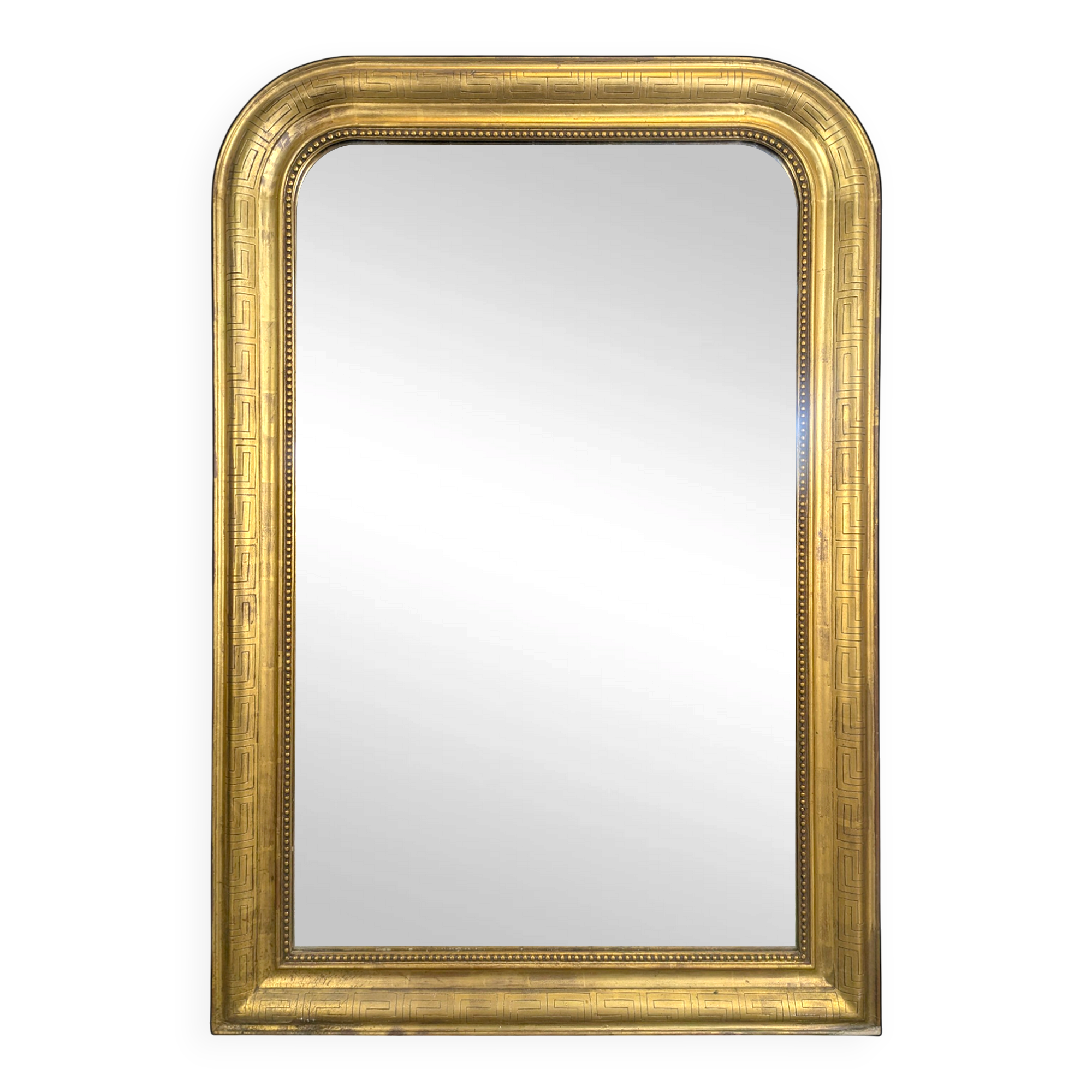 Golden wooden mirror with antique frieze from the Louis Philippe period.