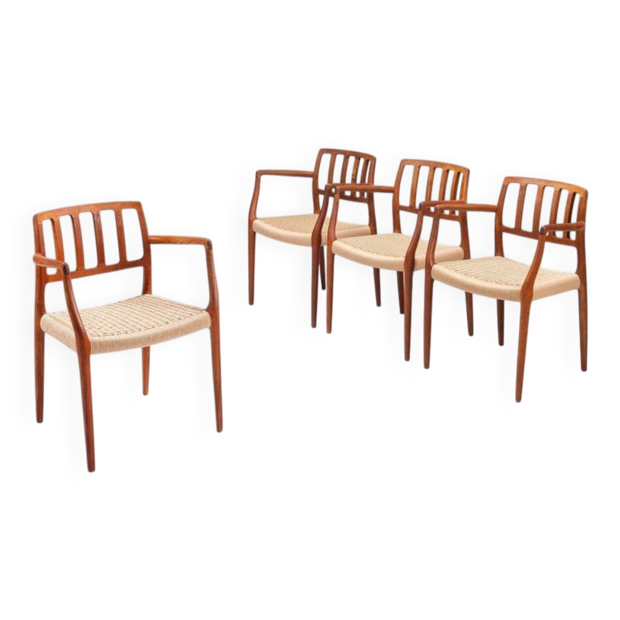 Niels Otto Moller model 66 armchairs in teak and paper cord Denmark 1970