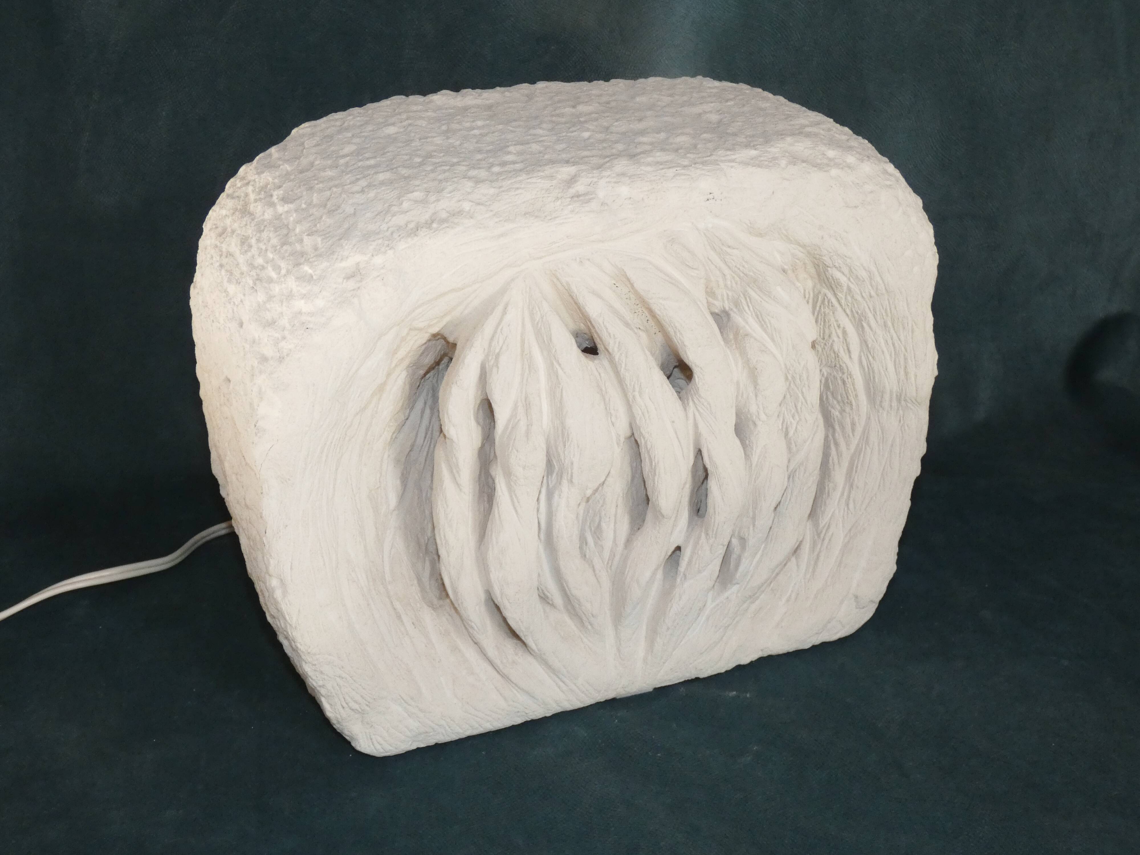 Lamp in stone of the gard carved brutalist form signed, circa 1970 dlg tormos