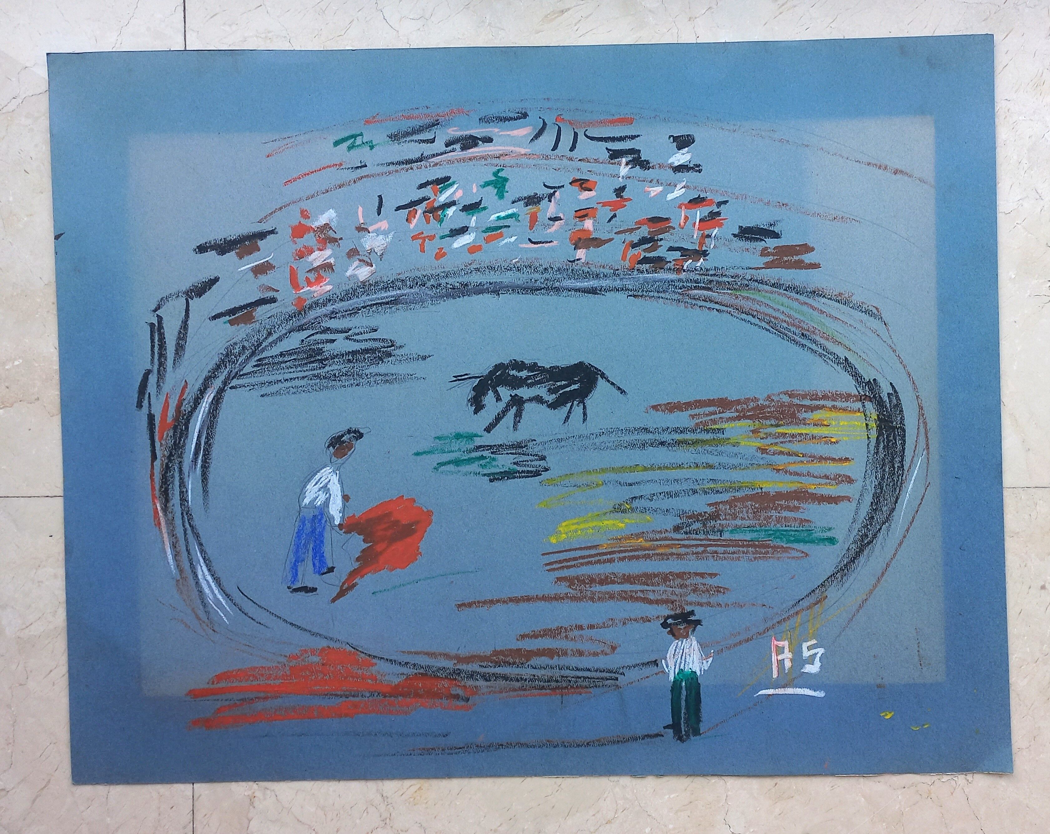 Pen drawing of bullfight