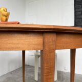 Scandinavian round teak table with extension