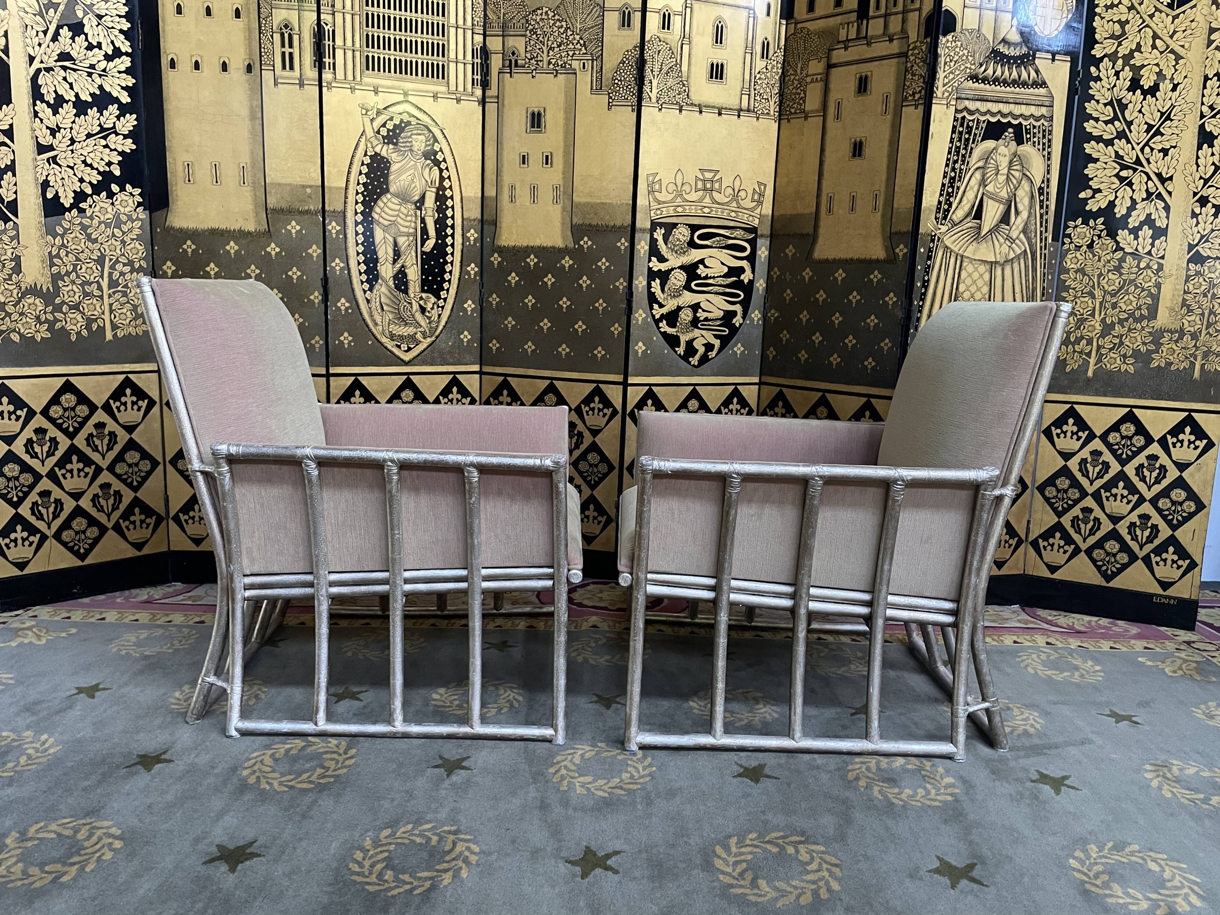 Suite of 6 shepherdess armchairs bamboo and beige velvet