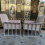 Suite of 6 shepherdess armchairs bamboo and beige velvet