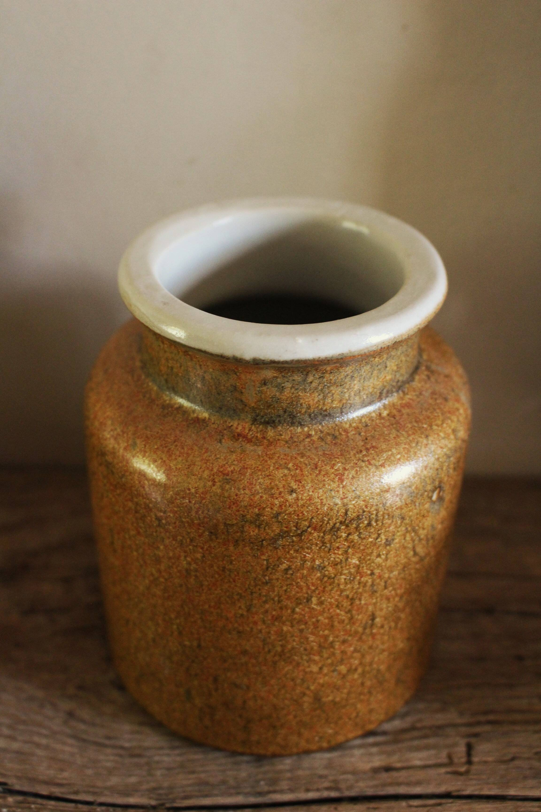 Vase, Glazed Vintage Stoneware Pot for Interior Use
