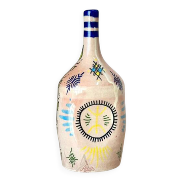 Vase artisanal bouteille amazigh bleu