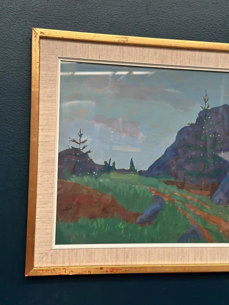 Original Swedish Gouache – "Landscape" by Willy Lindeberg – Signed – Vintage and Framed – 54.5 × 41.5 cm (21.5" × 16.3")