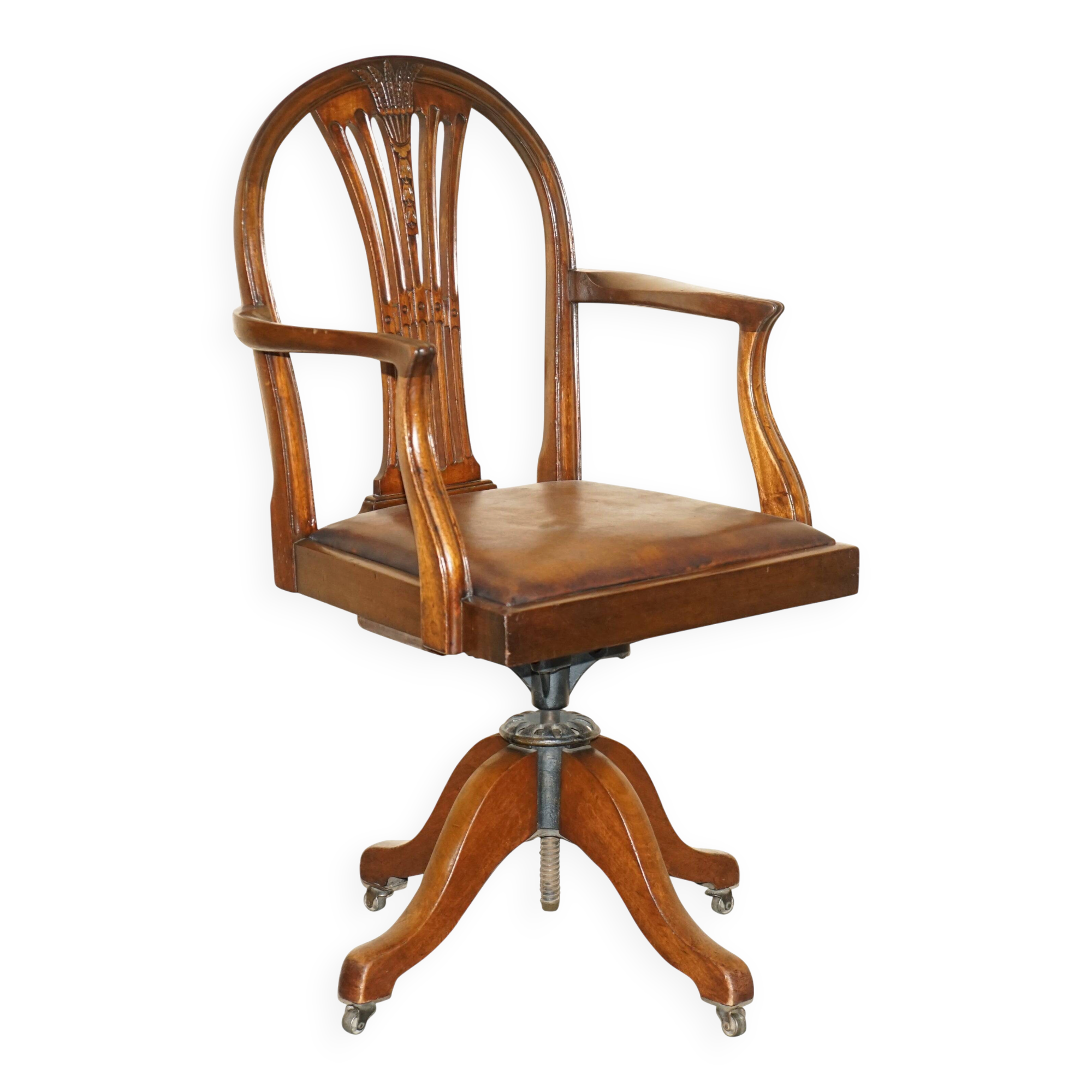 Chaise de capitaine antique George Hepplewhite 1880 cuir