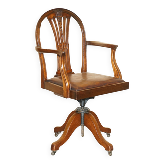 Antique George Hepplewhite captain's chair 1880 leather
