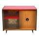 1950s bar cabinet in maple and glass