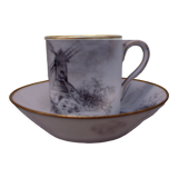 Cup and under cup decoration in grisaille Porcelain of Paris XIXth signed decoration mill