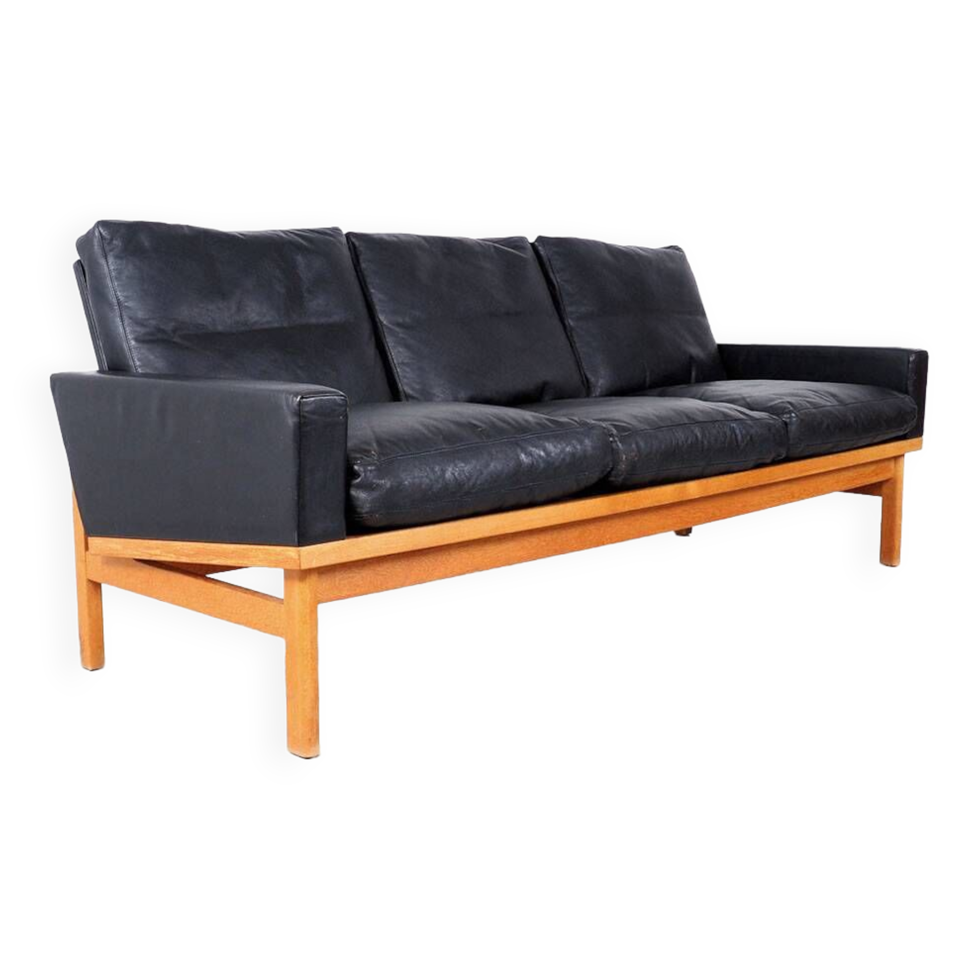Vintage Black Leather Sofa by Poul M. Volther for Erik Jørgensen, 1960s