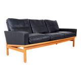 Vintage Black Leather Sofa by Poul M. Volther for Erik Jørgensen, 1960s