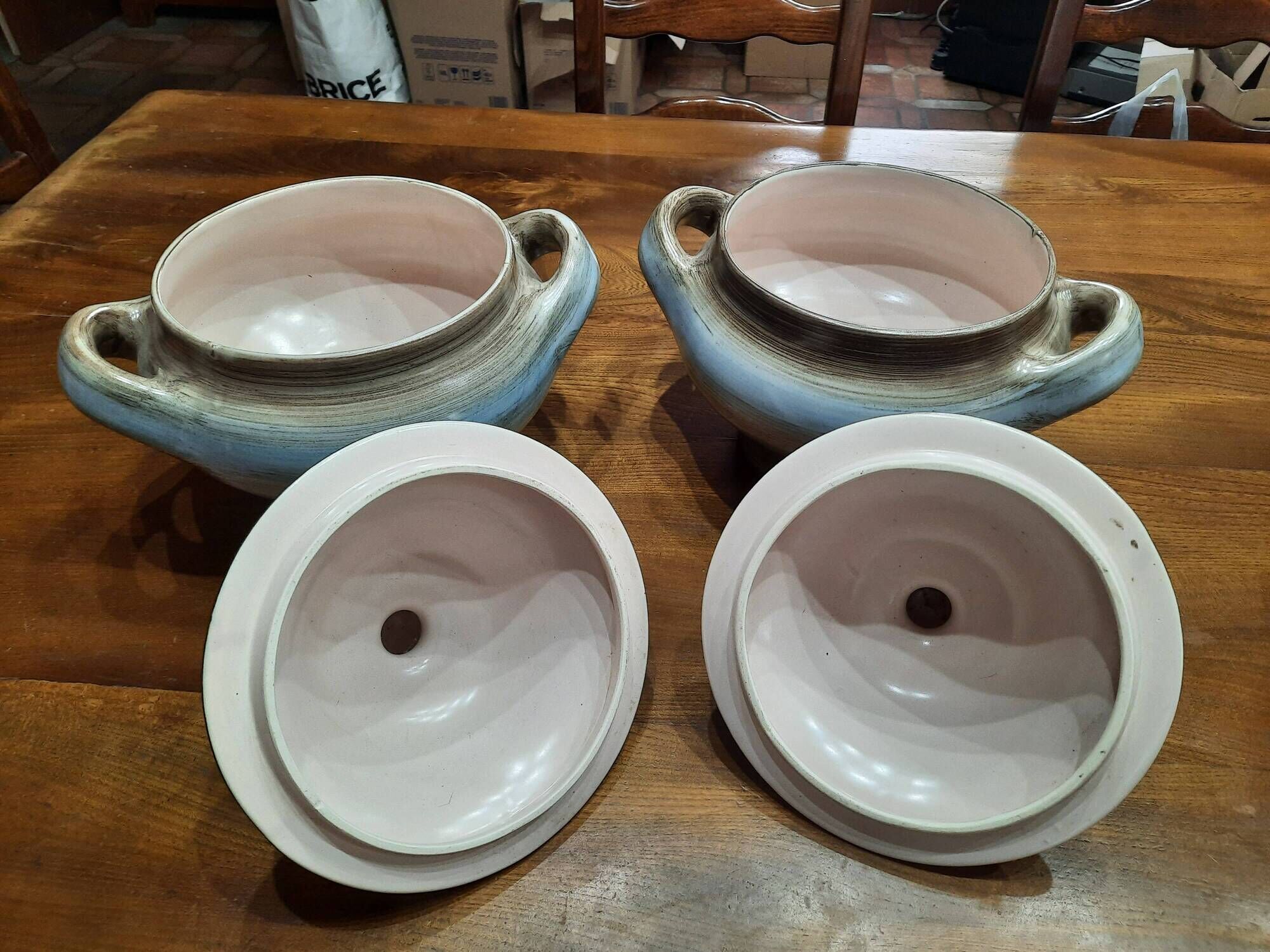 Pair of vintage Longchamp glazed ceramic soup tureens, 1970s.