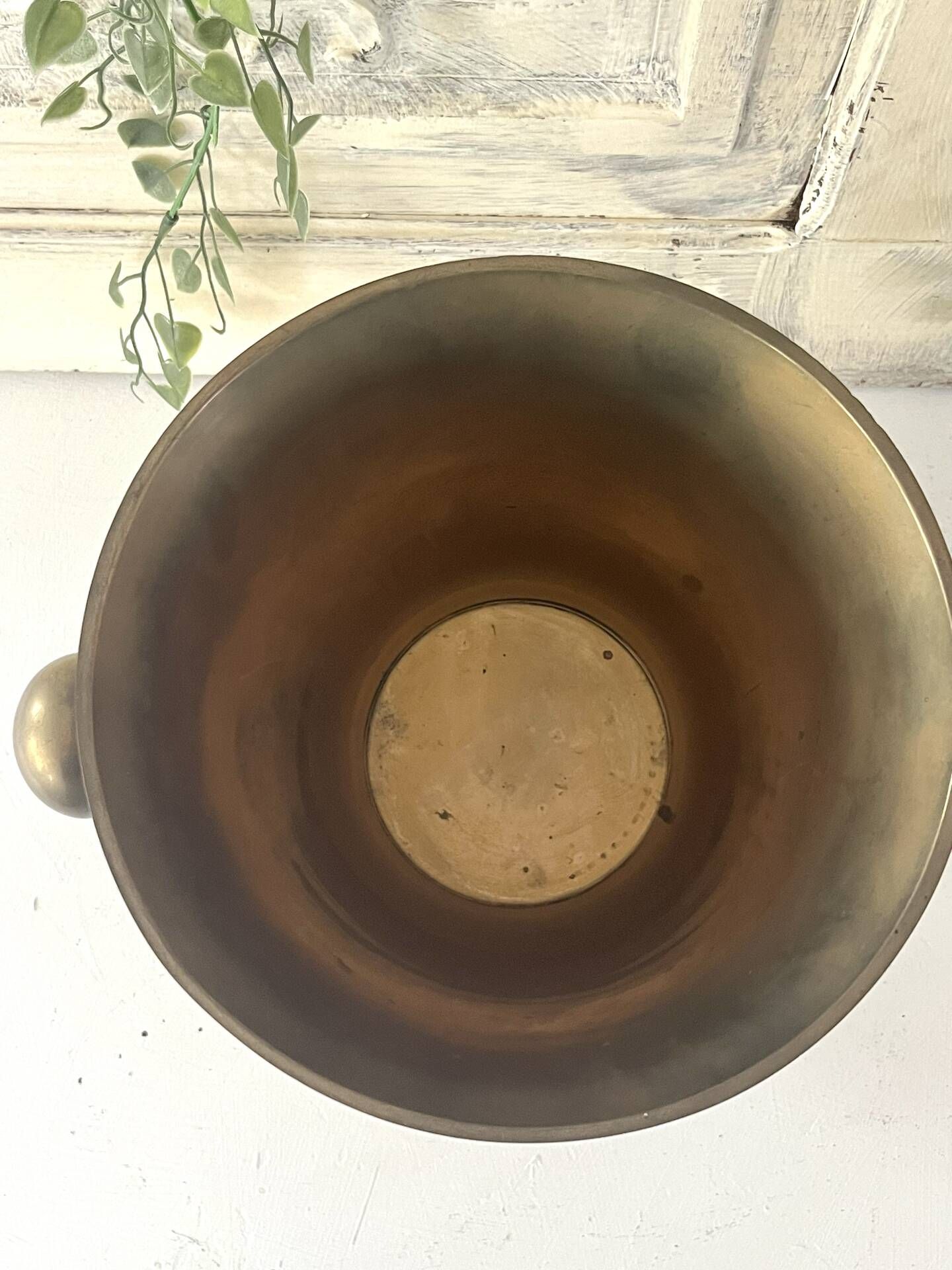 Ice Bucket, Enamel Red and Gold French Brass Champagne Cooler, Vintage