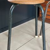 Pair of metal and wood workshop stools